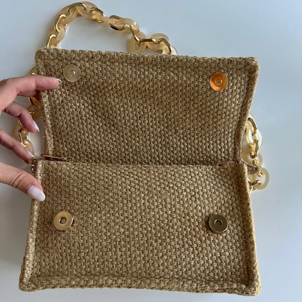 Dior Beige Woven Shoulder Bag with Acrylic Chain - Picture 10 of 16